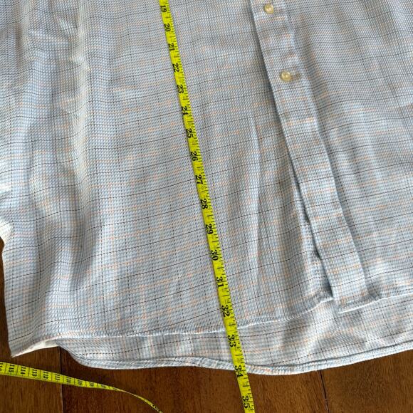 Peter Millar Mens Button Down Shirt Powder Blue Plaid Cotton Sz XL Easter Spring - Picture 9 of 11
